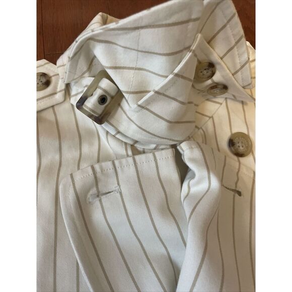 Ralph‎ Lauren Women's Ivory And Khaki Pinstripe Trench Coat And Dress Size L - Picture 7 of 13